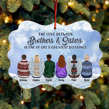 365Gifty personalized family ornament with custom names and message about love between brothers and sisters