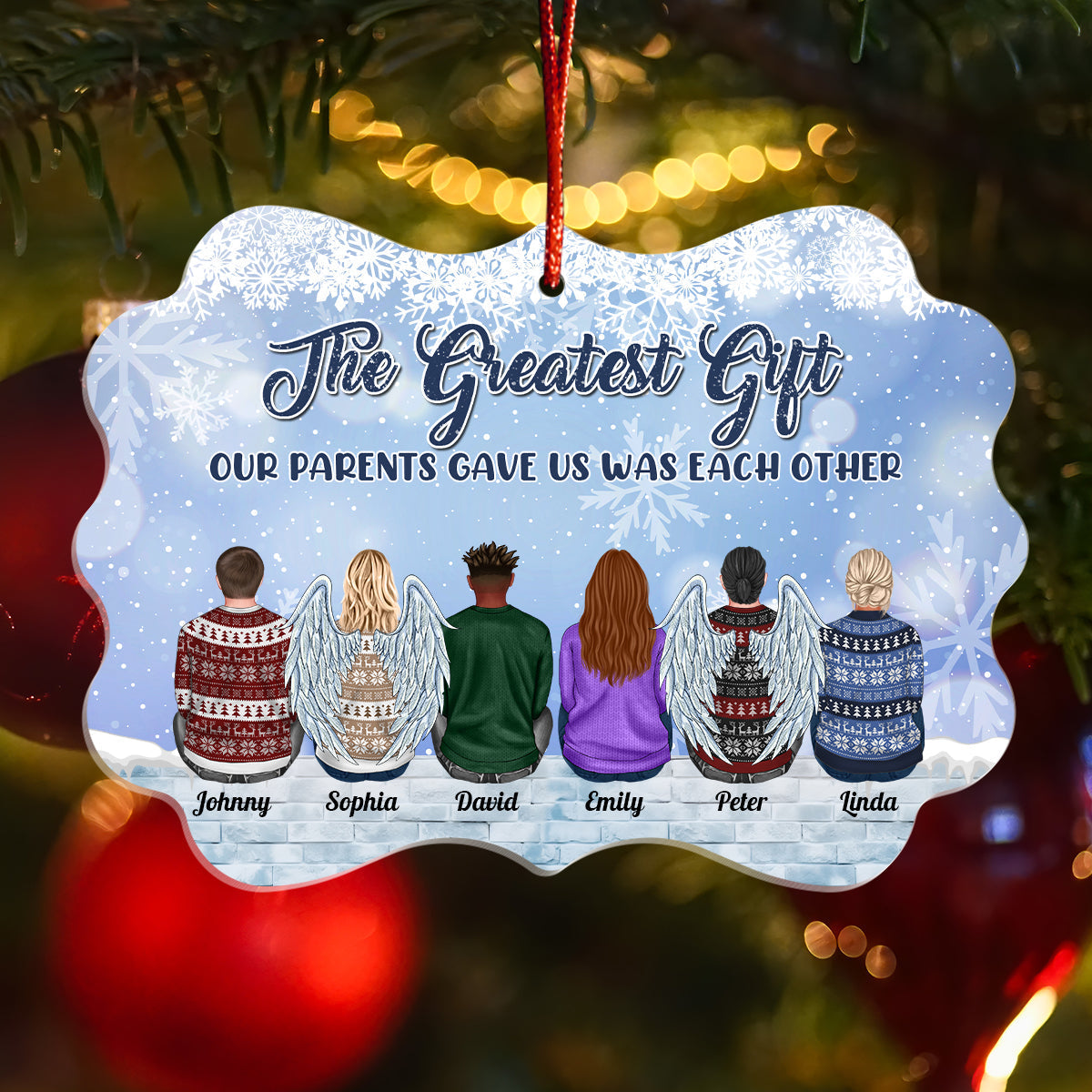 365Gifty personalized family ornament with six illustrated family members and a heartfelt message