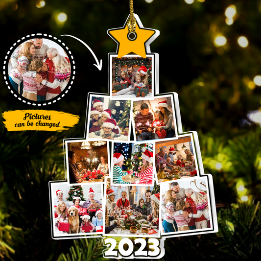 365Gifty personalized family photo Christmas ornament shaped like a tree with multiple holiday photos 2023