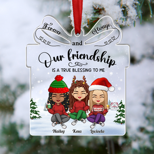 365Rustic personalized friendship ornament with cartoon friends and holiday winter design