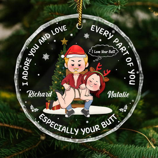 Personalized funny Christmas ornament for couples featuring a festive design with playful text