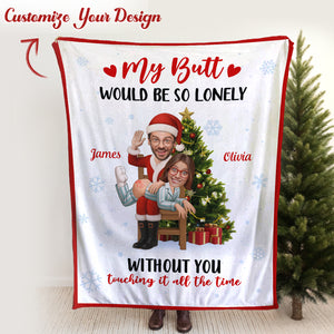 Personalized funny couple blanket featuring custom caricatures and festive design for holiday decor
