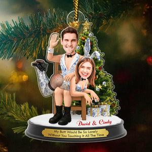 Personalized funny couple Christmas ornament featuring playful couple design with humorous text