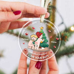 Personalized funny couple ornament featuring a humorous design with a couple decorating a Christmas tree