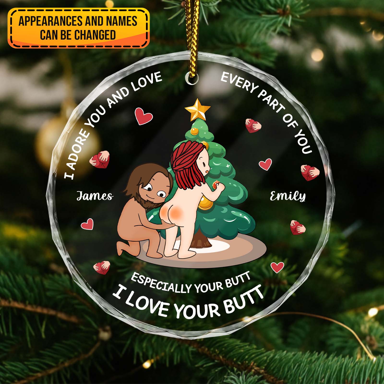 Personalized funny couple ornament featuring custom pet photos and heartfelt message on paw-shaped design
