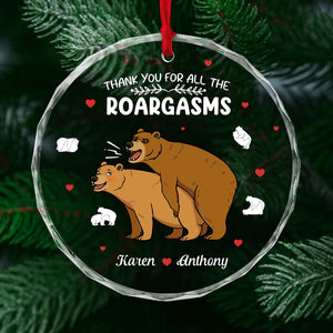 Personalized funny glass ornament with two bears and the text Thank You for All the Roargasms