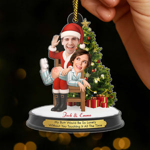 Personalized funny Santa Christmas ornament with custom names and humorous design for festive decor