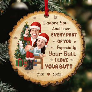 Personalized funny wooden Christmas ornament featuring festive characters and playful text