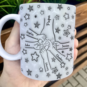 Personalized gifts for dads coffee mug featuring hands of family members with names and star design