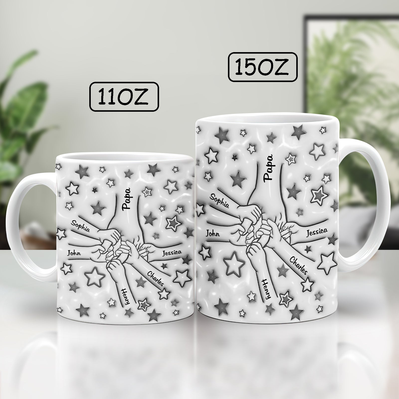 Personalized gifts for dads featuring unique coffee mugs with custom names and playful star design