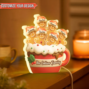 Personalized gingerbread Christmas light box featuring custom family names and festive design