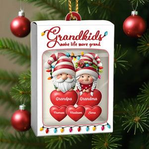 Personalized grandkids toy box ornament with cheerful grandpa and grandma design for festive celebrations