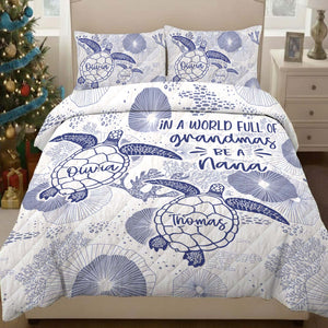 Personalized grandma quilt bedding set featuring turtles and heartfelt message for a cozy bedroom