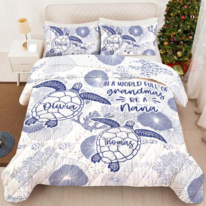 Personalized grandma quilt bedding set featuring turtles and heartfelt message for a cozy bedroom decor