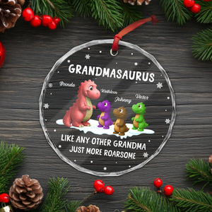 Personalized grandmasaurus ornament featuring cute dinosaurs and custom names for a unique gift