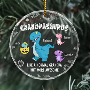 Personalized grandpa ornament featuring a whimsical dinosaur design with names for a fun holiday gift
