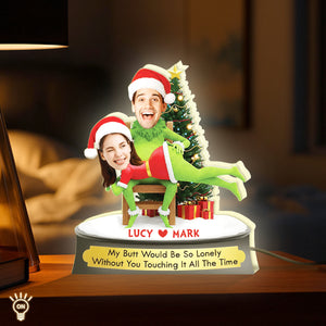 Personalized Grinch Christmas gift featuring custom couple design with festive decorations