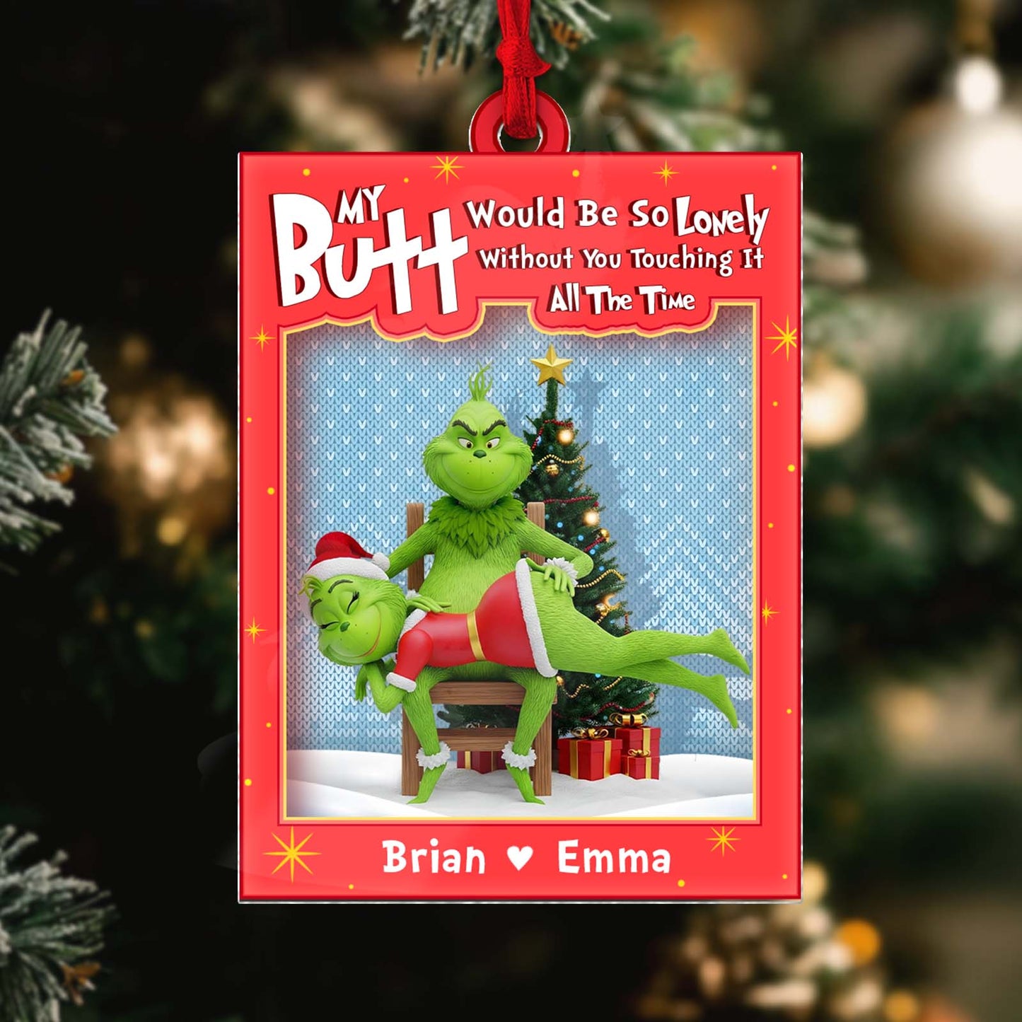 Personalized Grinch couple ornament featuring cute Grinch characters and custom names for holiday decor