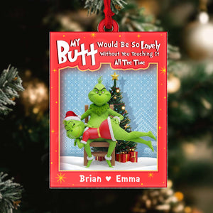 Personalized Grinch couple ornament featuring cute Grinch characters and custom names for holiday decor