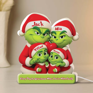 Personalized Grinch family light box featuring four Grinch characters in festive attire