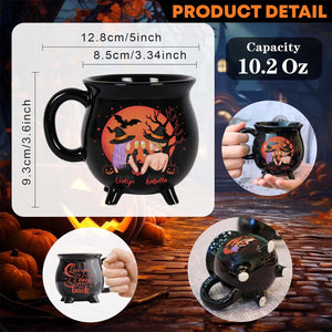Personalized Halloween cauldron mug featuring a spooky design and a capacity of 10.2 ounces