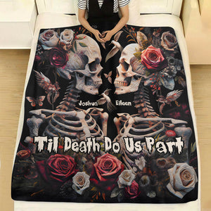 365Gifty personalized Halloween couple blanket with skeletons, roses, and Till Death Do Us Part design