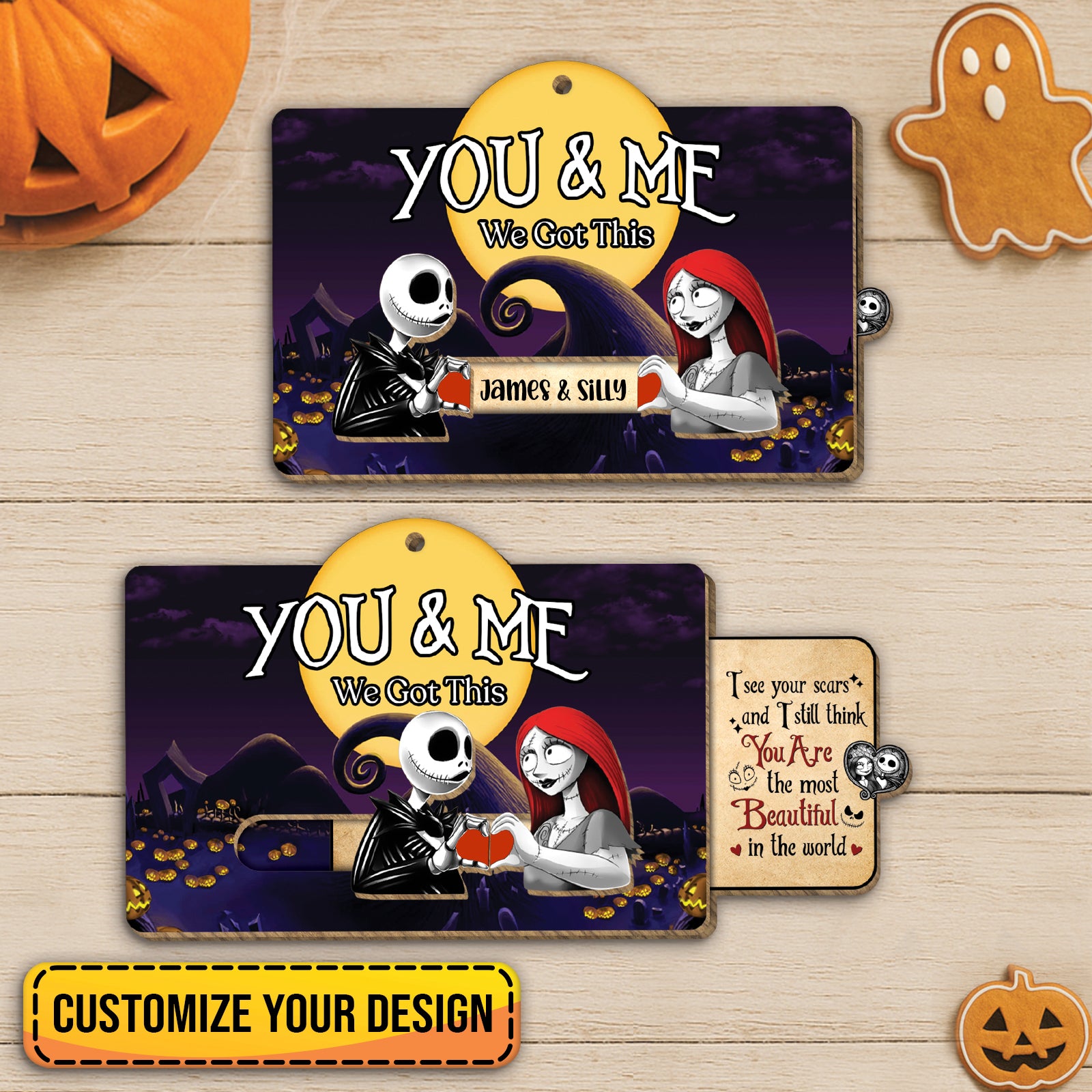 Personalized Halloween gift for couples featuring customizable spooky design with characters and names