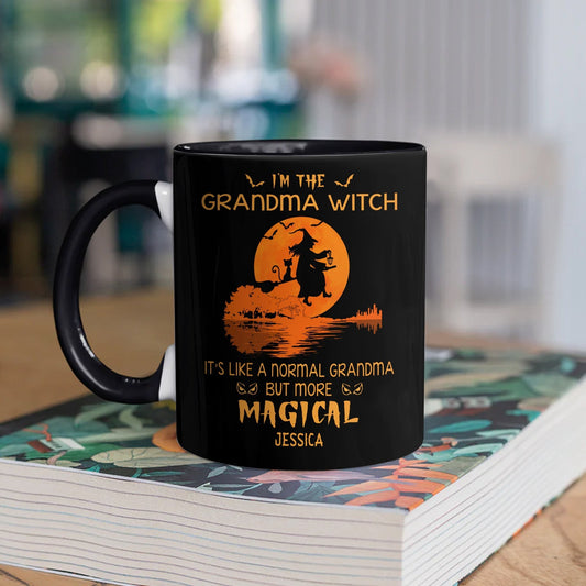 Personalized Halloween grandma mug with witch design and magical text by 365Gifty