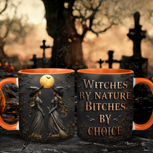 Personalized Halloween mug with witches design and orange handle by 365Gifty
