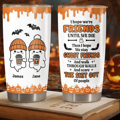 Personalized Halloween tumbler with ghost friends design and custom names James and Jane