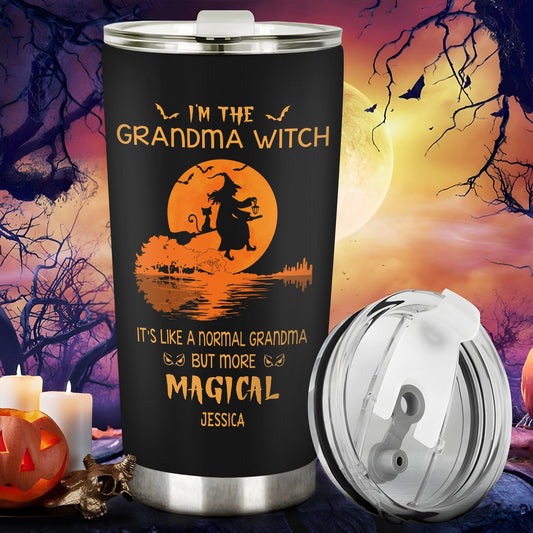 365Gifty personalized Halloween witch tumbler featuring grandma witch design with magical theme