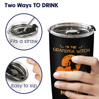 365Gifty personalized Halloween witch tumbler with straw and easy sip lid held in hand