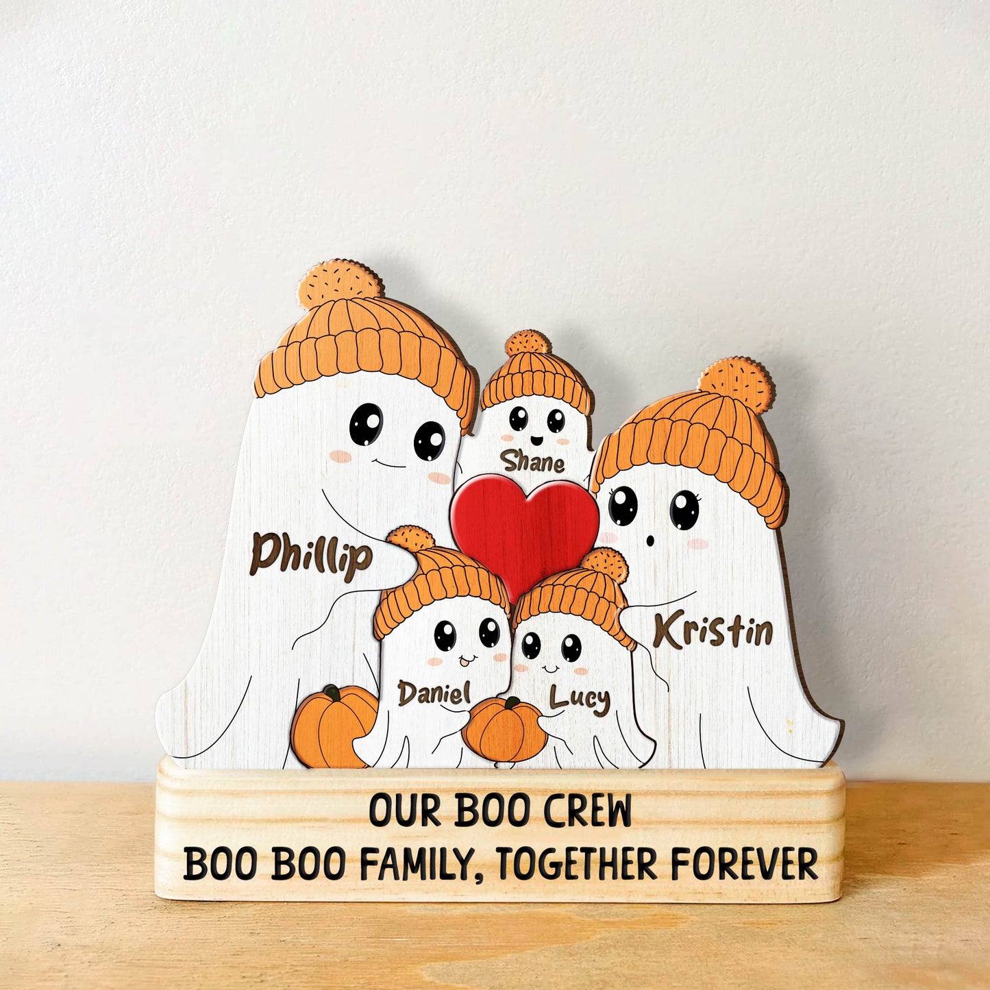 365Gifty personalized Halloween wooden puzzle featuring ghost family with names and pumpkin hats