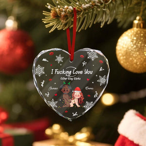 Personalized heart glass ornament for couples featuring a romantic design and customizable names