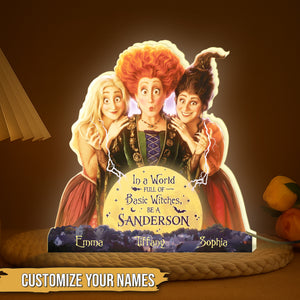 Personalized Hocus Pocus Halloween light box featuring Sanderson sisters with customizable names