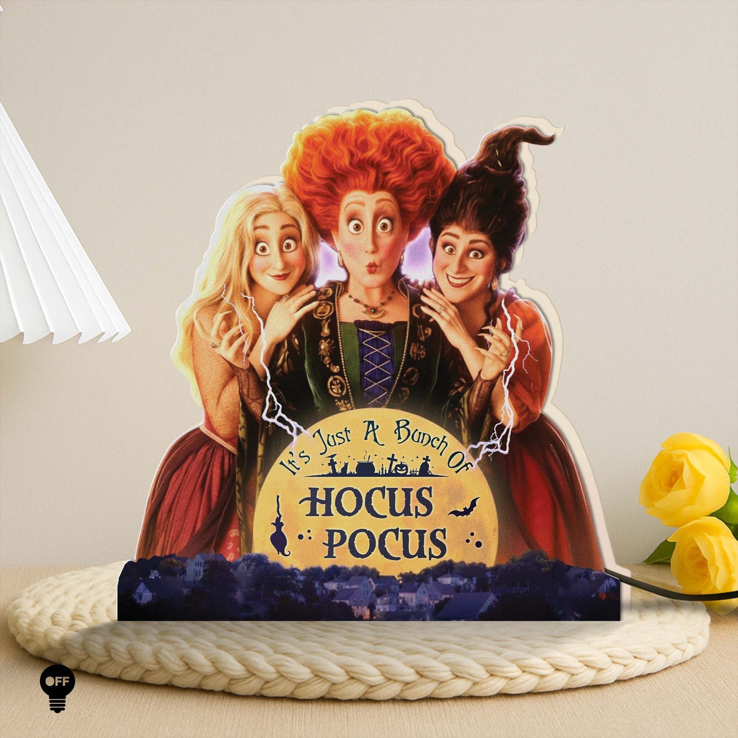 Personalized Hocus Pocus Halloween light box featuring the iconic Sanderson sisters in colorful design
