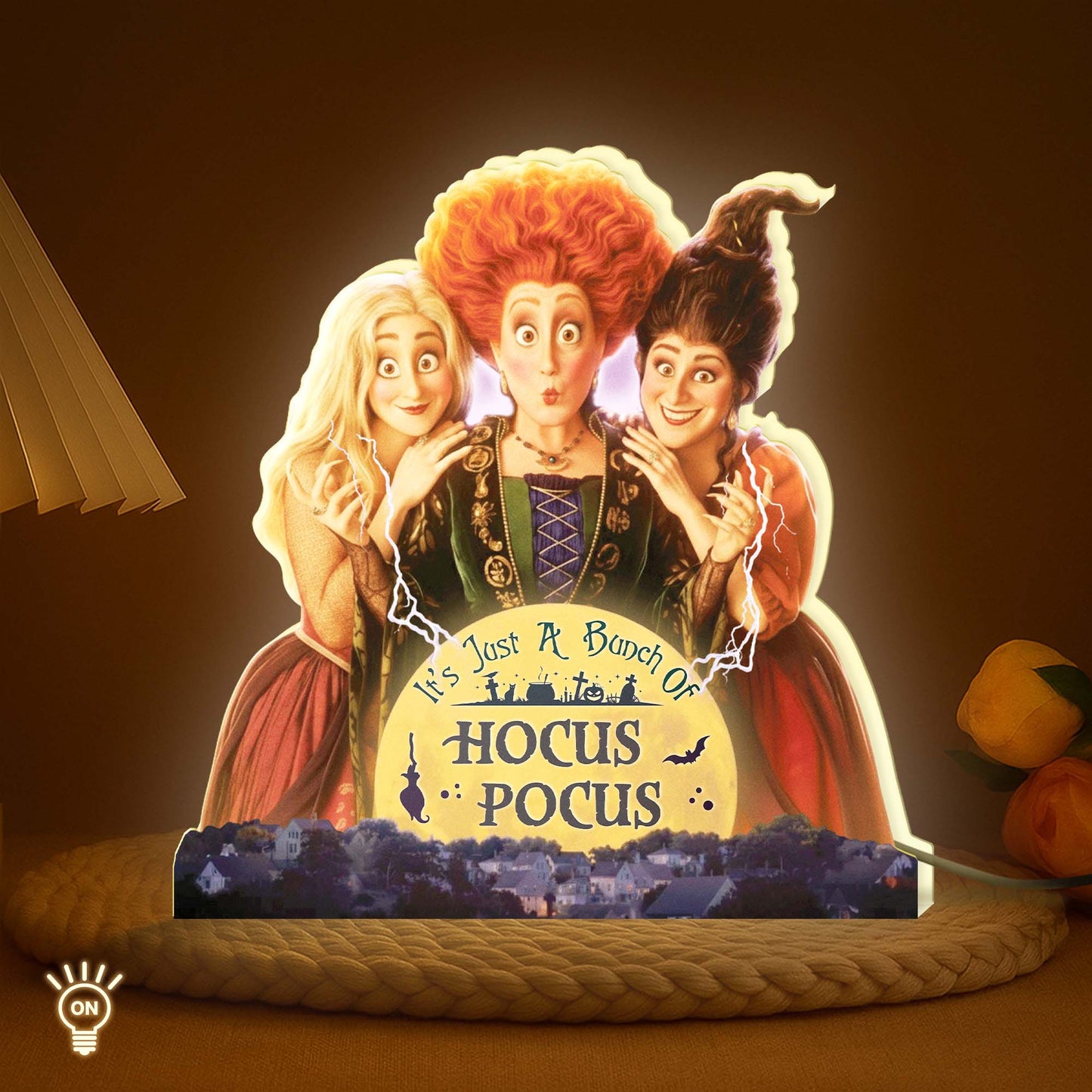 Personalized Hocus Pocus Halloween light box featuring iconic characters with vibrant colors