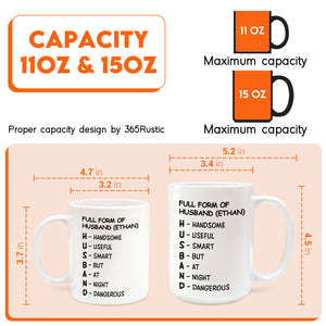 Personalized husband mug with humorous definitions and capacity details for thoughtful gifting