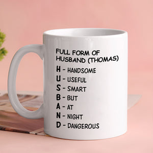 Personalized husband mug featuring a creative definition of HUSBAND for a unique gift idea