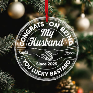 Personalized husband ornament featuring custom names and Congrats design for unique gifting