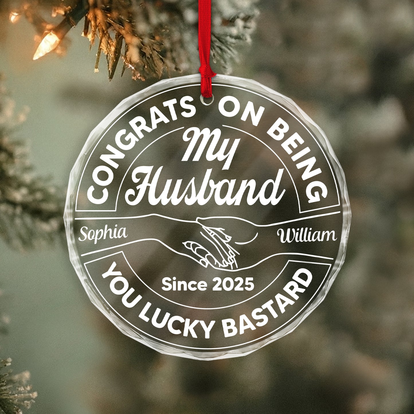 Personalized husband ornament featuring congratulatory message for a special gift in 2025