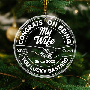 Personalized husband ornament featuring a heartfelt message and custom names for a unique gift