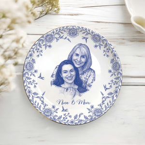 Customizable personalized jewelry dish featuring a floral design and space for names or messages