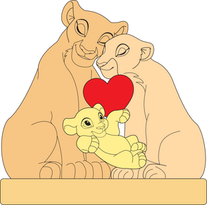 Personalized lion family puzzle featuring two loving lion parents and a playful cub with a heart