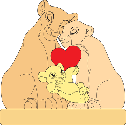 Personalized lion family puzzle featuring two loving lion parents and a playful cub with a heart