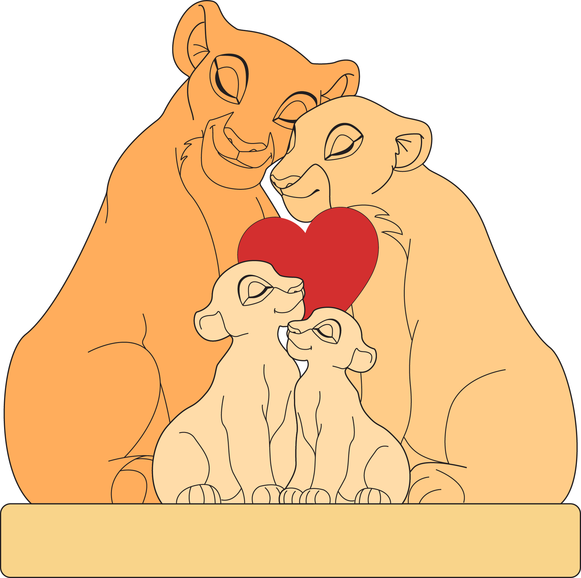 Personalized lion family puzzle featuring a loving lion couple with two cubs and a heart