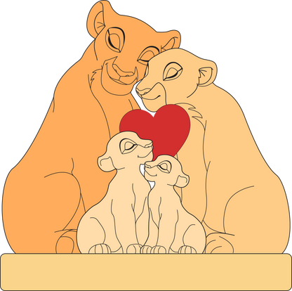 Personalized lion family puzzle featuring a loving lion couple with two cubs and a heart