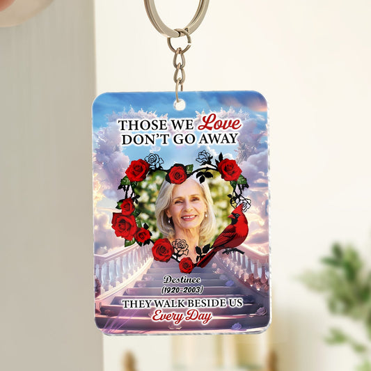 Personalized memorial keychain featuring photo and heartfelt message of remembrance