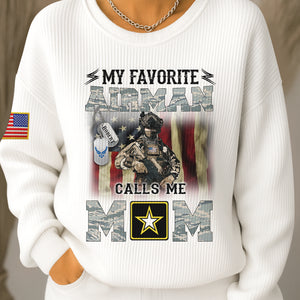 Personalized military mom shirt featuring a soldier and American flag design for proud military moms