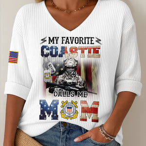 Personalized military mom shirt featuring an American flag and a Coast Guard theme